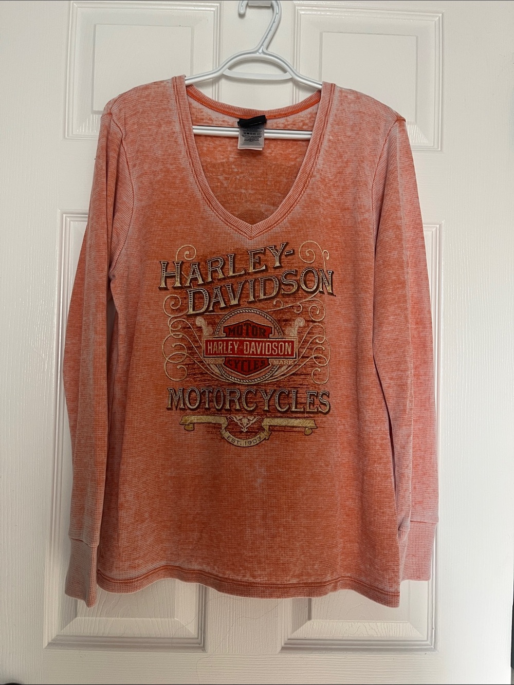 Harley-Davidson Coral V-Neck Graphic Long Sleeve Tee